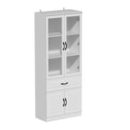 Large White Buffet Elegant Kitchen Cabinet with Glass Doors Dislplay