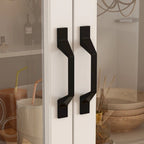 Large White Buffet Elegant Kitchen Cabinet with Glass Doors Dislplay