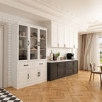 Large White Buffet Elegant Kitchen Cabinet with Glass Doors Dislplay