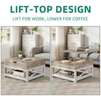 Moasis Farmhouse Lift Top Square Coffee Table with Storage and Shelf