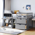 Twin Size Low Loft Bed with Rolling Desk and Storage Drawers