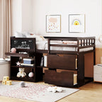 Twin Size Low Loft Bed with Rolling Desk and Storage Drawers