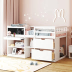 Twin Size Low Loft Bed with Rolling Desk and Storage Drawers