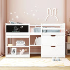 Twin Size Low Loft Bed with Rolling Desk and Storage Drawers