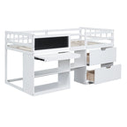 Twin Size Low Loft Bed with Rolling Desk and Storage Drawers