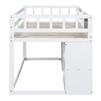 Twin Size Low Loft Bed with Rolling Desk and Storage Drawers