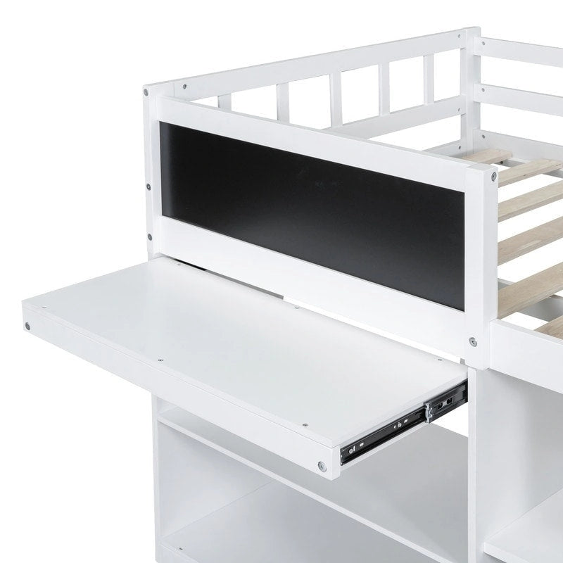 Twin Size Low Loft Bed with Rolling Desk and Storage Drawers