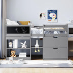 Twin Size Low Loft Bed with Rolling Desk and Storage Drawers