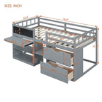 Twin Size Low Loft Bed with Rolling Desk and Storage Drawers