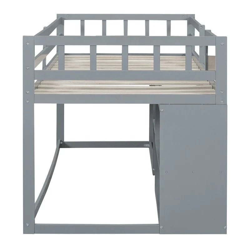 Twin Size Low Loft Bed with Rolling Desk and Storage Drawers