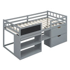 Twin Size Low Loft Bed with Rolling Desk and Storage Drawers