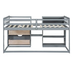 Twin Size Low Loft Bed with Rolling Desk and Storage Drawers