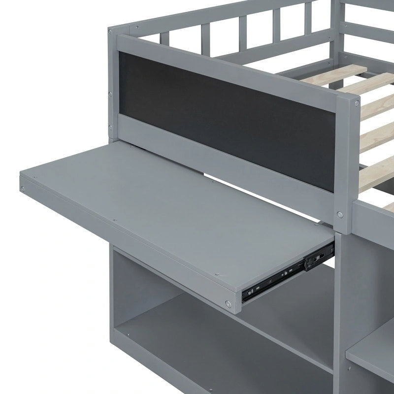 Twin Size Low Loft Bed with Rolling Desk and Storage Drawers