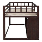 Twin Size Low Loft Bed with Rolling Desk and Storage Drawers