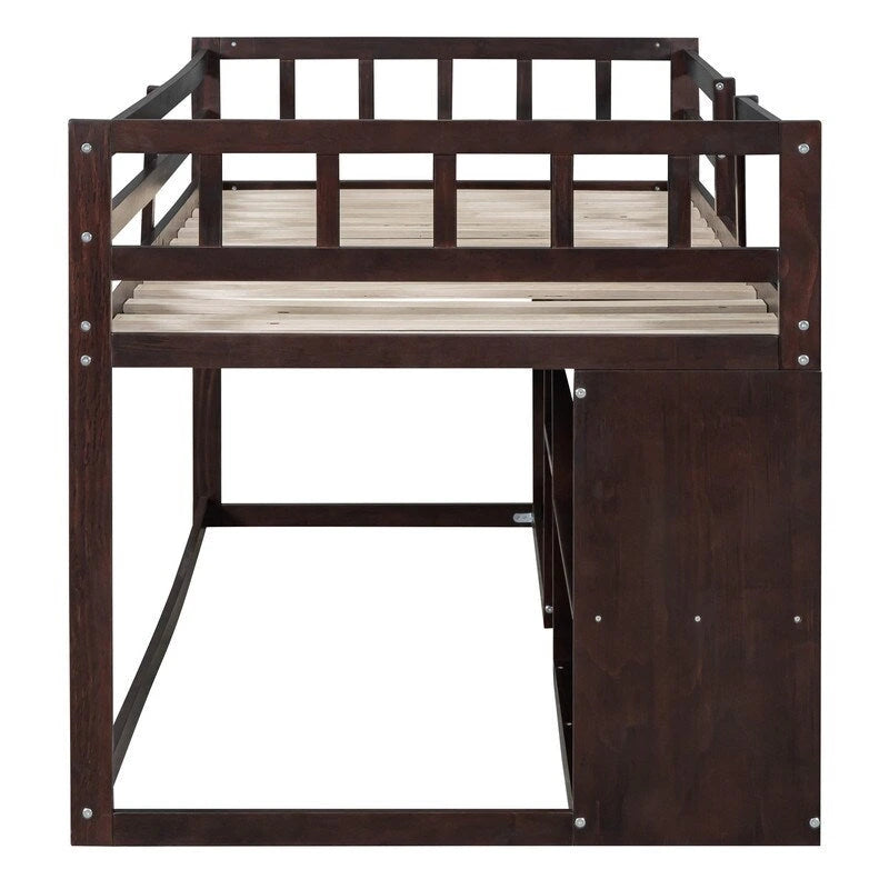 Twin Size Low Loft Bed with Rolling Desk and Storage Drawers