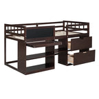Twin Size Low Loft Bed with Rolling Desk and Storage Drawers
