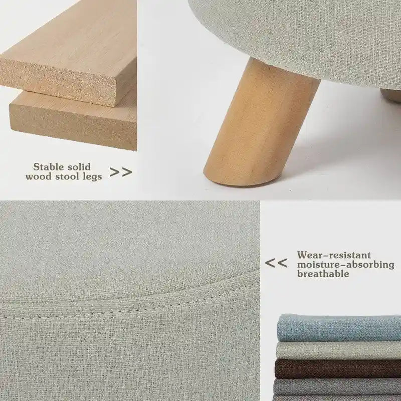 Adeco Modern Round Ottoman Home Footrest Stool/ Linen Fabric Seat Pouf