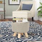 Adeco Modern Round Ottoman Home Footrest Stool/ Linen Fabric Seat Pouf