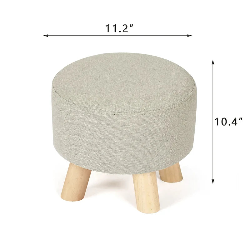 Adeco Modern Round Ottoman Home Footrest Stool/ Linen Fabric Seat Pouf