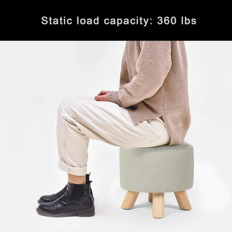 Adeco Modern Round Ottoman Home Footrest Stool/ Linen Fabric Seat Pouf