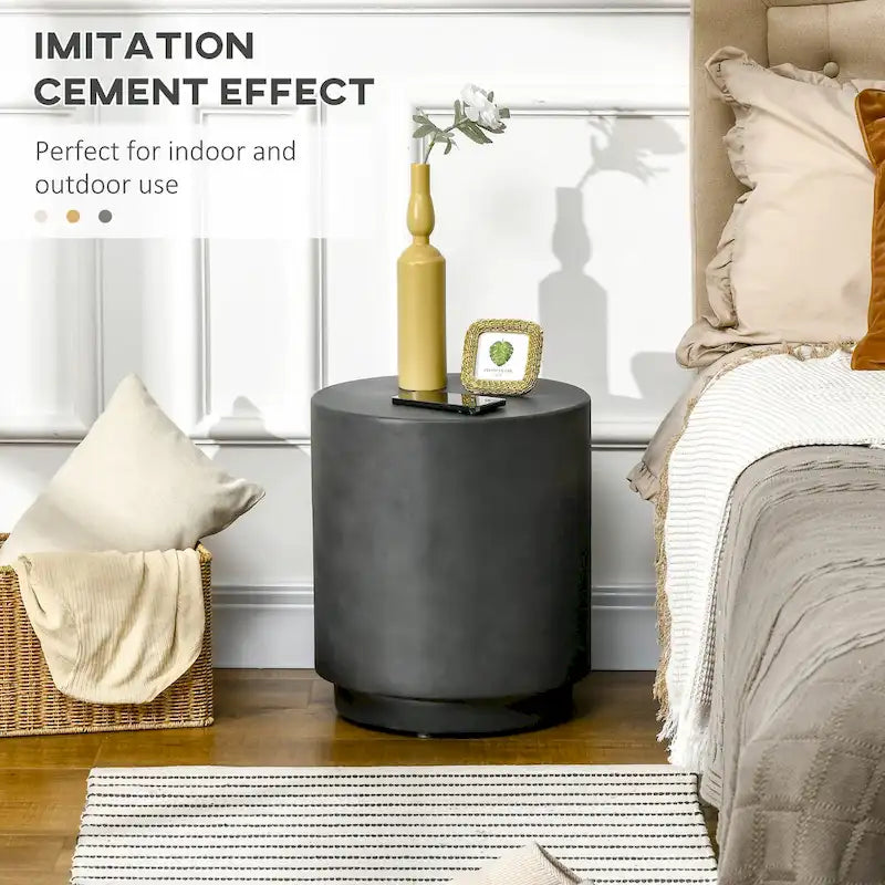 HOMCOM Lightweight Accent Table with Concrete Finish, Round Side Table with 4 Adjustable Feet for Indoor, Outdoor