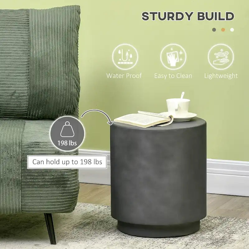 HOMCOM Lightweight Accent Table with Concrete Finish, Round Side Table with 4 Adjustable Feet for Indoor, Outdoor