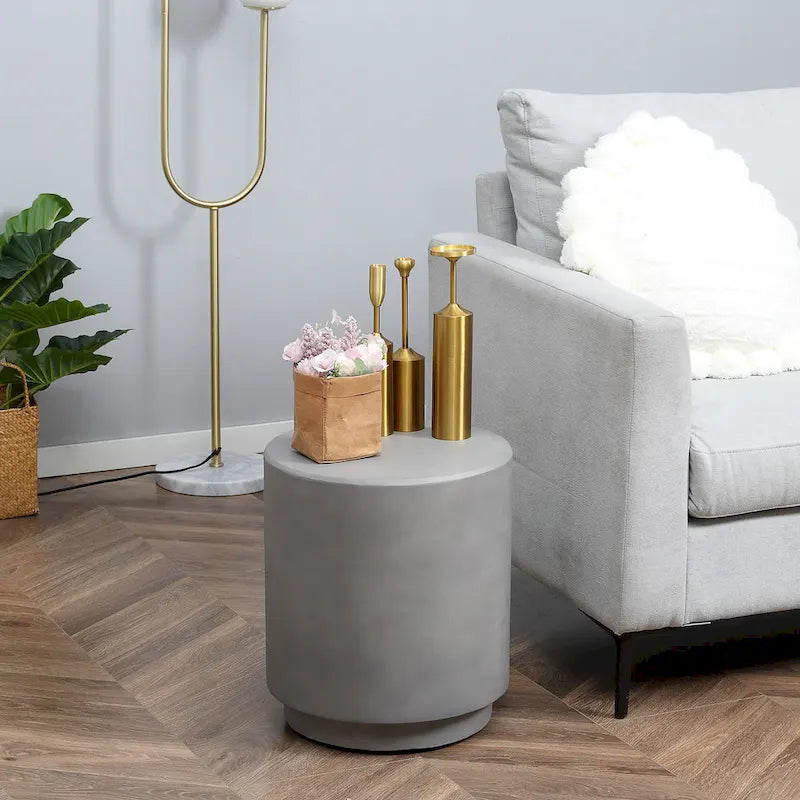 HOMCOM Lightweight Accent Table with Concrete Finish, Round Side Table with 4 Adjustable Feet for Indoor, Outdoor