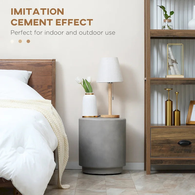 HOMCOM Lightweight Accent Table with Concrete Finish, Round Side Table with 4 Adjustable Feet for Indoor, Outdoor