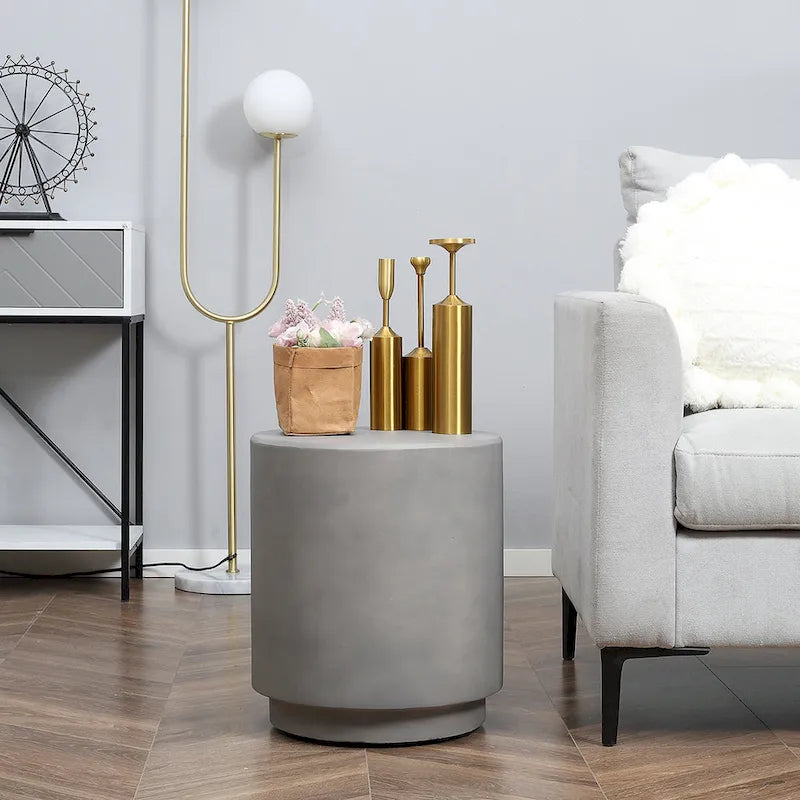 HOMCOM Lightweight Accent Table with Concrete Finish, Round Side Table with 4 Adjustable Feet for Indoor, Outdoor