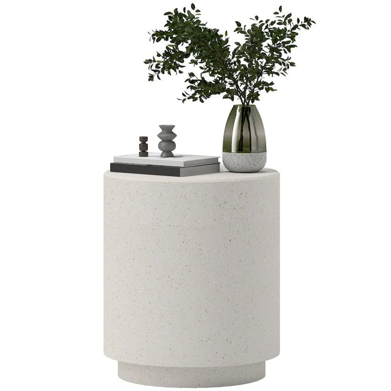 HOMCOM Lightweight Accent Table with Concrete Finish, Round Side Table with 4 Adjustable Feet for Indoor, Outdoor