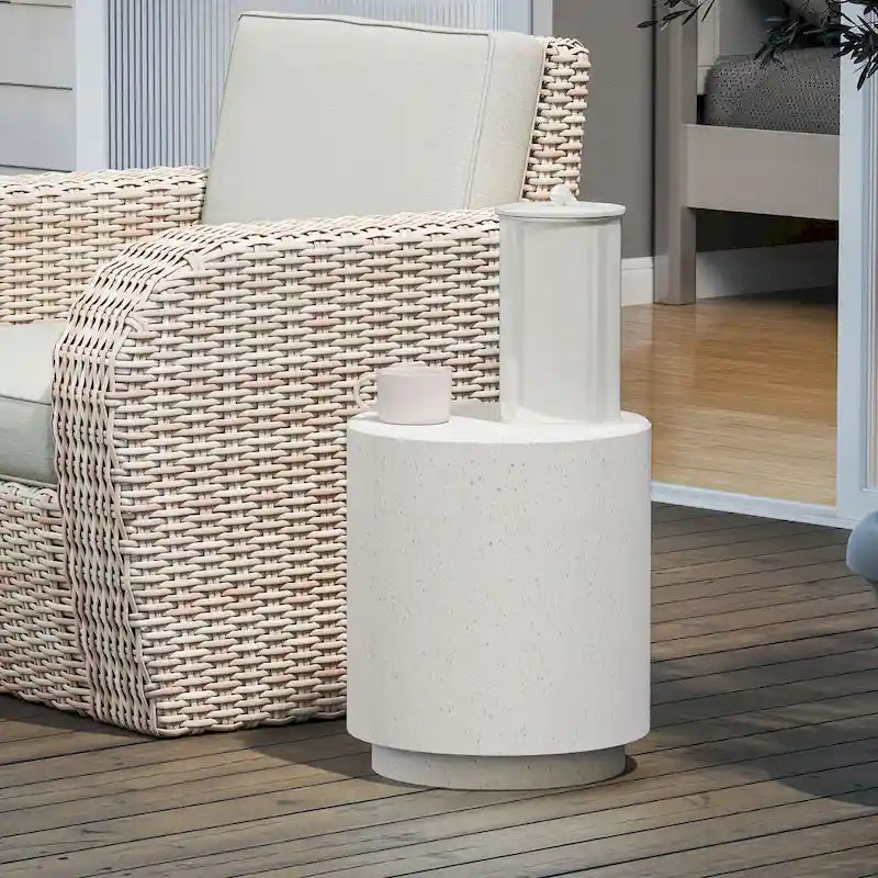 HOMCOM Lightweight Accent Table with Concrete Finish, Round Side Table with 4 Adjustable Feet for Indoor, Outdoor