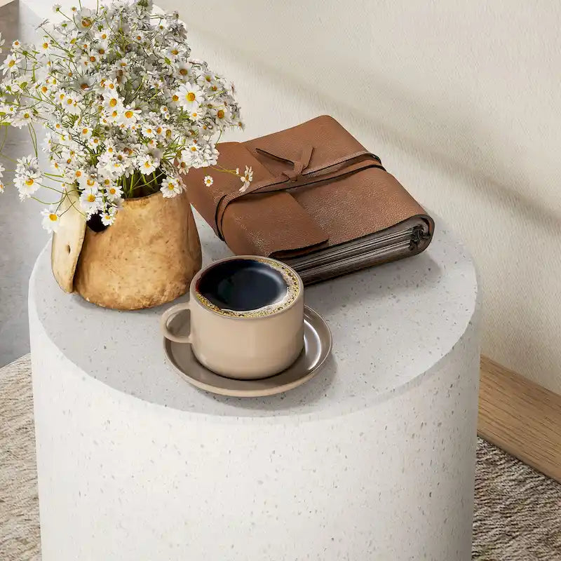HOMCOM Lightweight Accent Table with Concrete Finish, Round Side Table with 4 Adjustable Feet for Indoor, Outdoor