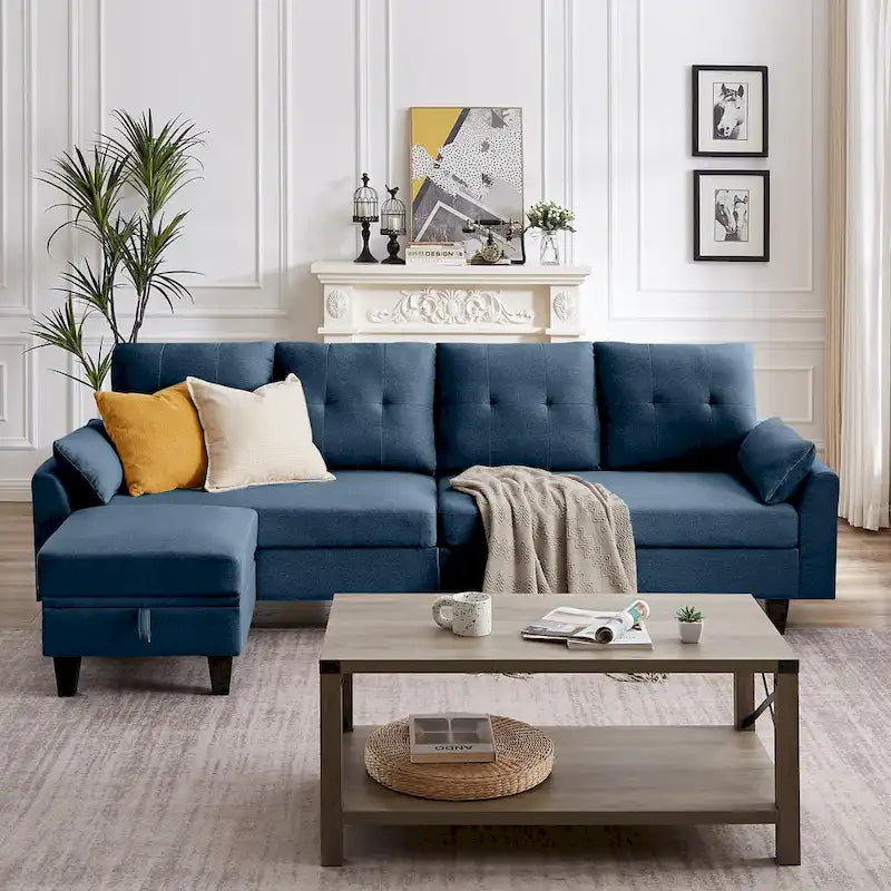 Modern Sectional Sofa Couch L Shaped With Chaise Storage Ottoman and Side Bags For Living Room