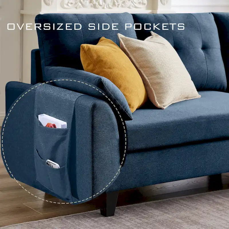 Modern Sectional Sofa Couch L Shaped With Chaise Storage Ottoman and Side Bags For Living Room