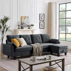 Modern Sectional Sofa Couch L Shaped With Chaise Storage Ottoman and Side Bags For Living Room