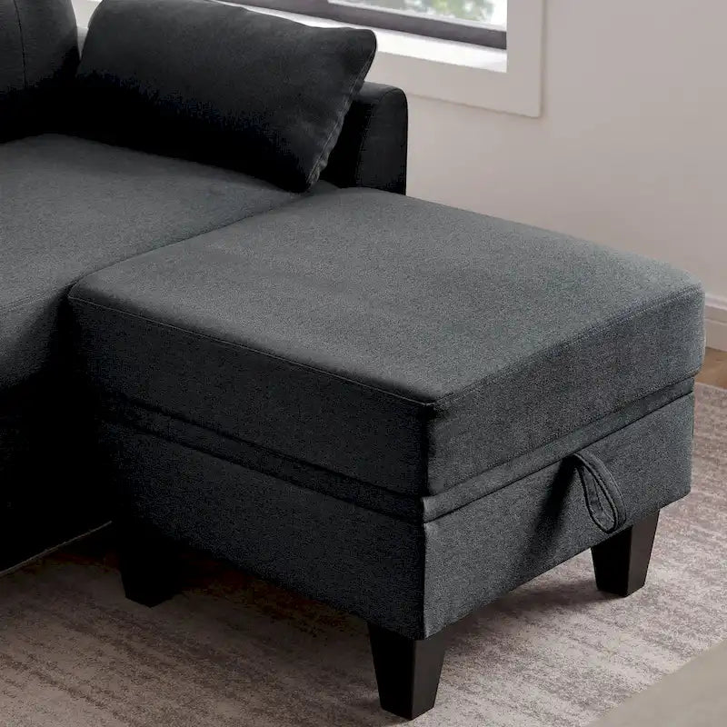 Modern Sectional Sofa Couch L Shaped With Chaise Storage Ottoman and Side Bags For Living Room
