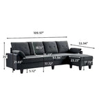 Modern Sectional Sofa Couch L Shaped With Chaise Storage Ottoman and Side Bags For Living Room