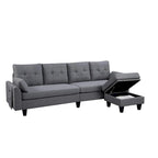 Modern Sectional Sofa Couch L Shaped With Chaise Storage Ottoman and Side Bags For Living Room