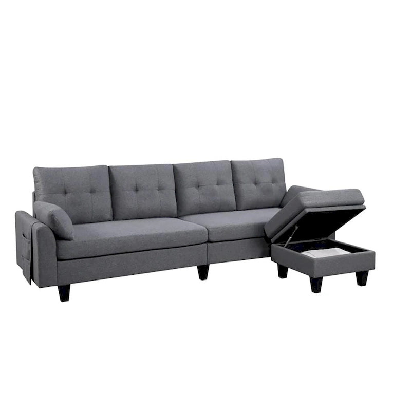 Modern Sectional Sofa Couch L Shaped With Chaise Storage Ottoman and Side Bags For Living Room