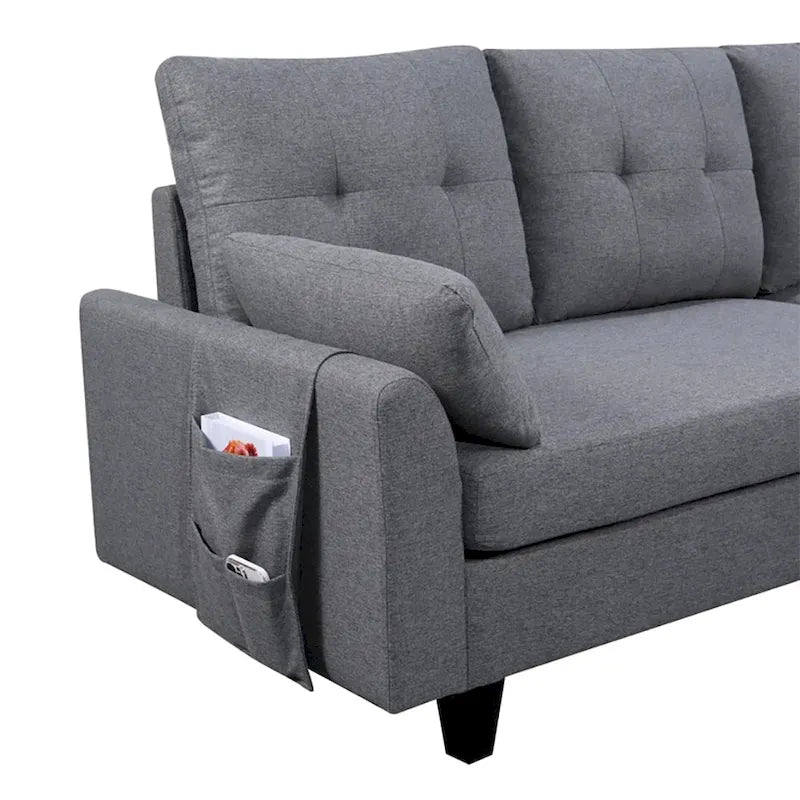 Modern Sectional Sofa Couch L Shaped With Chaise Storage Ottoman and Side Bags For Living Room