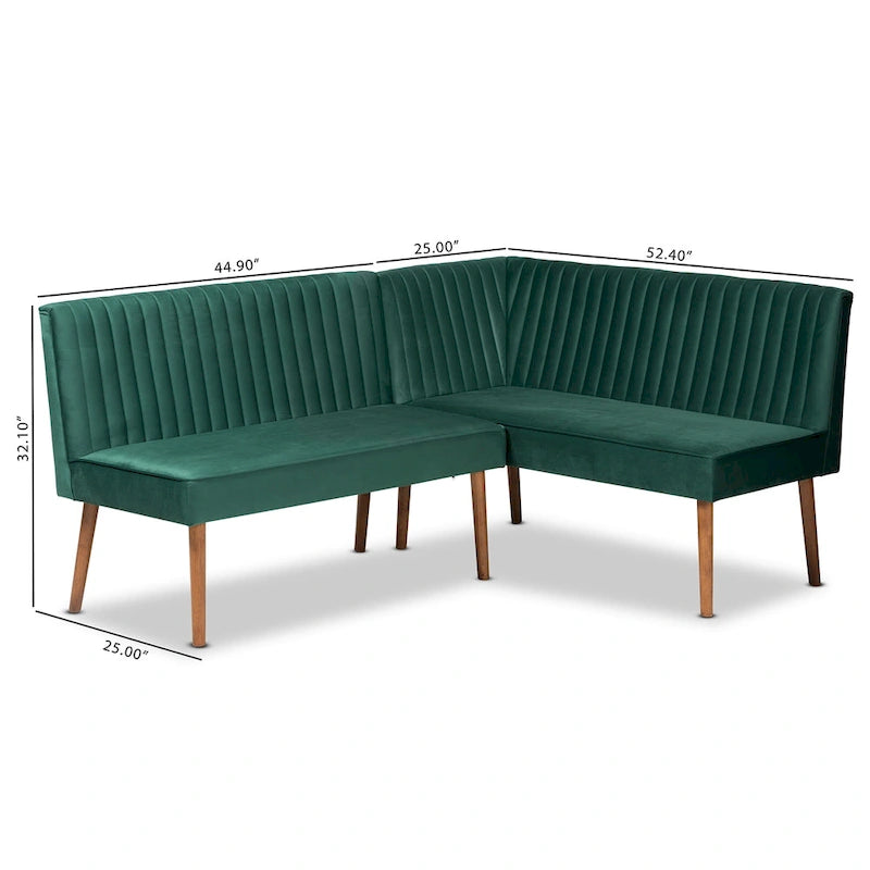 Alvis Mid-Century Velvet Dining Nook Banquette Set(2PC)
