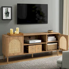 Uirico Modern Rattan TV Stand Entertainment Centers with Push-to-Open Doors by HULALA HOME