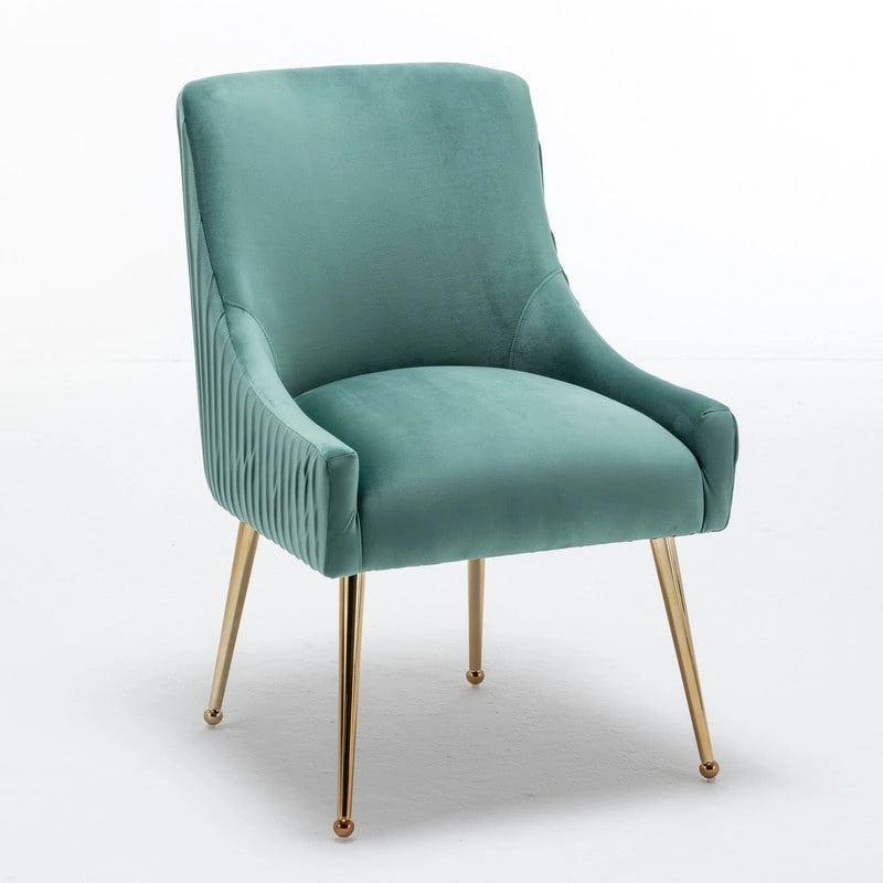 SEYNAR Modern Glam Boucle Pleated Velvet Dining Chair or Vanity Chair Set of 4 with Rear Handle