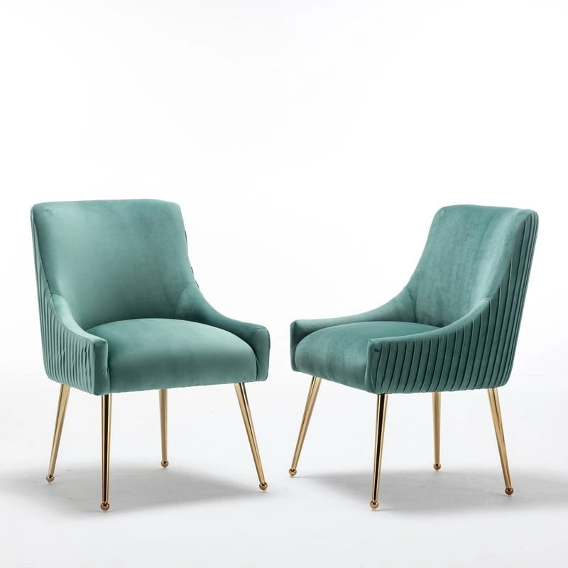 SEYNAR Modern Glam Boucle Pleated Velvet Dining Chair or Vanity Chair Set of 4 with Rear Handle