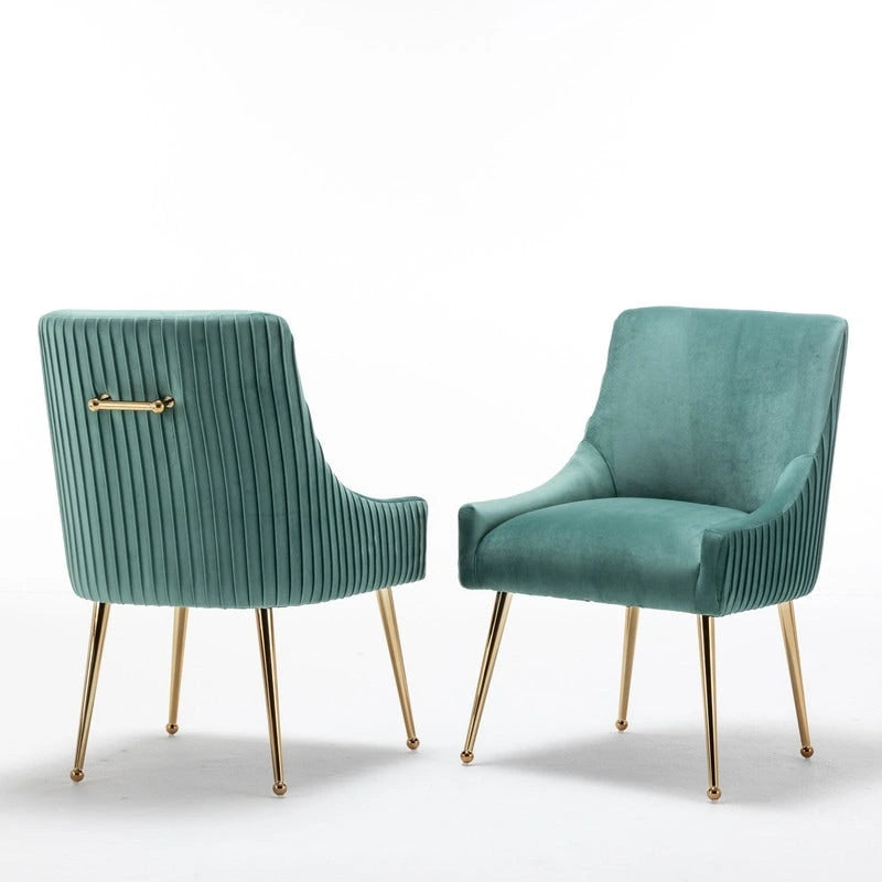SEYNAR Modern Glam Boucle Pleated Velvet Dining Chair or Vanity Chair Set of 4 with Rear Handle