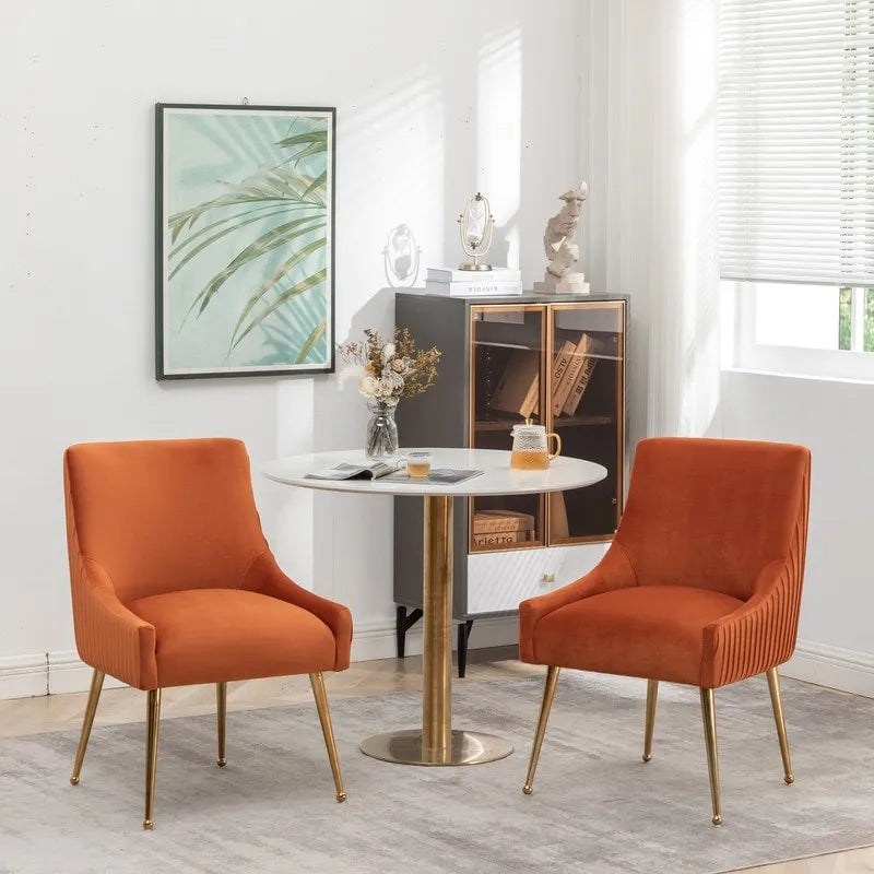 SEYNAR Modern Glam Boucle Pleated Velvet Dining Chair or Vanity Chair Set of 4 with Rear Handle