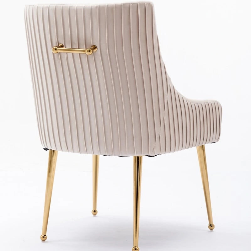 SEYNAR Modern Glam Boucle Pleated Velvet Dining Chair or Vanity Chair Set of 4 with Rear Handle