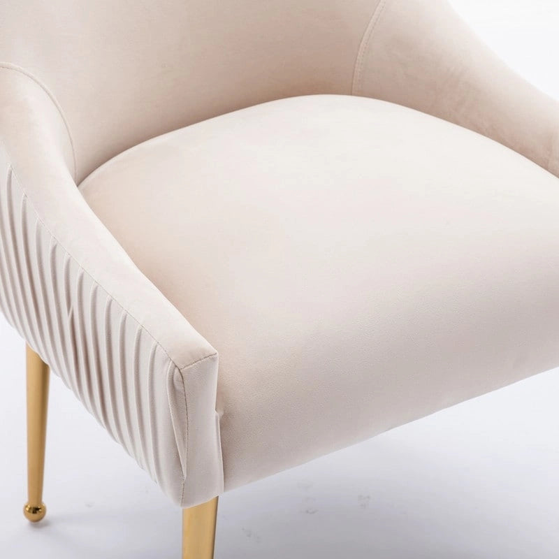 SEYNAR Modern Glam Boucle Pleated Velvet Dining Chair or Vanity Chair Set of 4 with Rear Handle