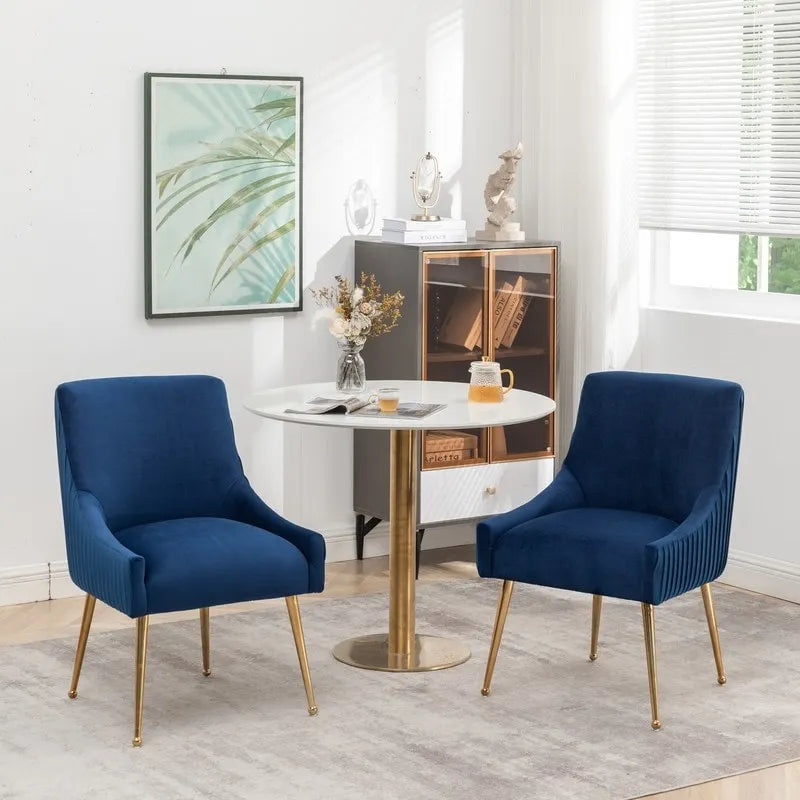 SEYNAR Modern Glam Boucle Pleated Velvet Dining Chair or Vanity Chair Set of 4 with Rear Handle