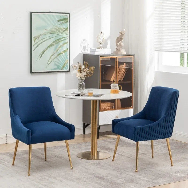SEYNAR Modern Glam Boucle Pleated Velvet Dining Chair or Vanity Chair Set of 4 with Rear Handle